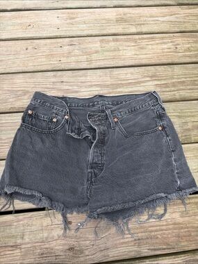 Levi's Washed Black Frayed Hem Denim Shorts